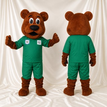 Ours Marron et Vert Costume de mascotte intégral pour adultes Événements scolaires