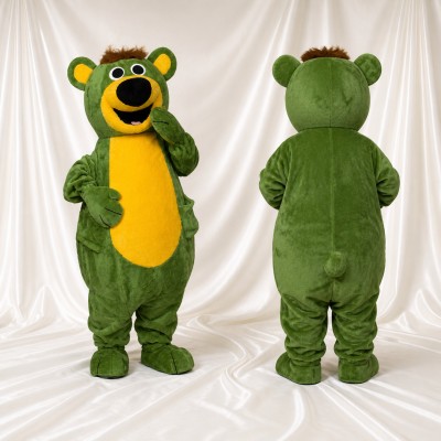 Green Construction Bear Mascot Costume Full Body for Adults School Events