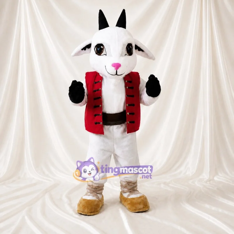 White Red And Brown Goat Mascot Costume for Schools | Tingmascot