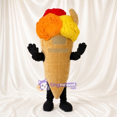 Tan High Visibility Ice Cream Cone Mascot Costume Full Body for Adults Food