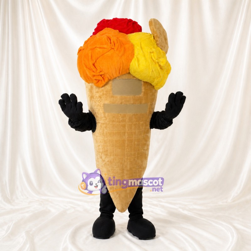 Tan High Visibility Ice Cream Cone Mascot Costume Full Body for Adults Food