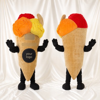 Tan High Visibility Ice Cream Cone Mascot Costume Full Body for Adults Food