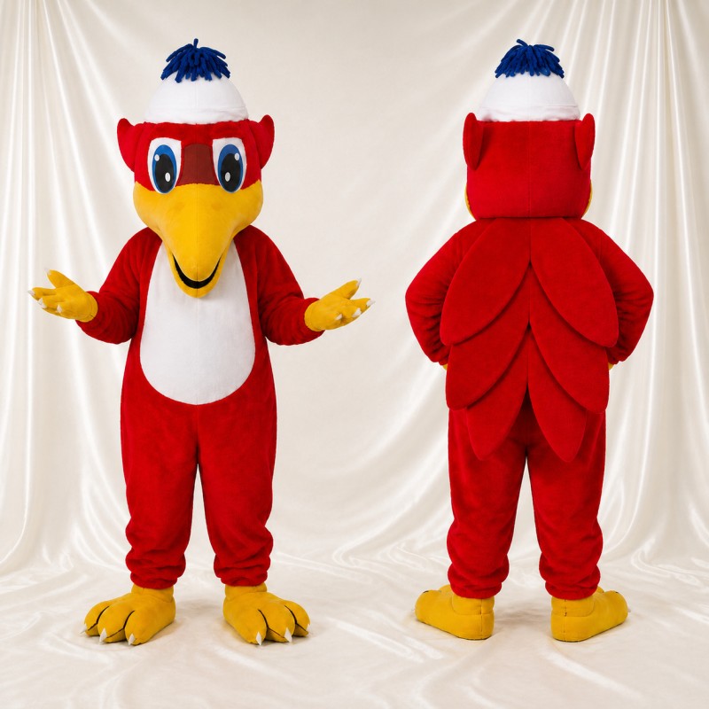 Red Construction Bird Mascot Costume Full Body for Adults School Events