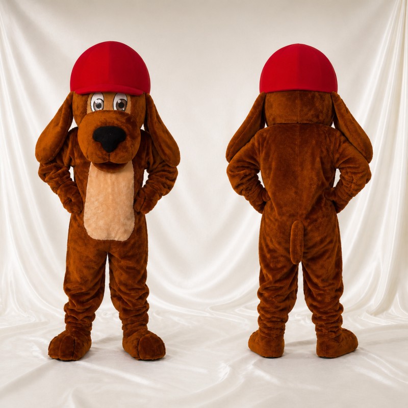 Brown Brown and Red Dog Mascot Costume Full Body for Adults School Events