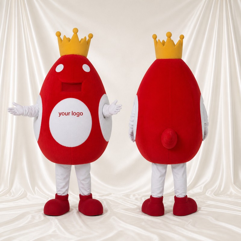 Red Crowned Blood Drop Mascot Costume Full Body for Adults School Events
