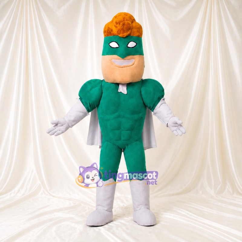 Green Superhero Man Mascot Costume Full Body for Adults School Events