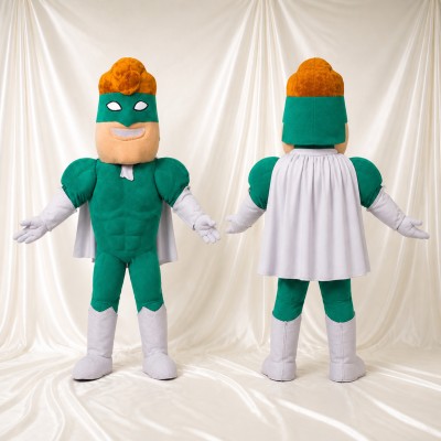 Green Superhero Man Mascot Costume Full Body for Adults School Events