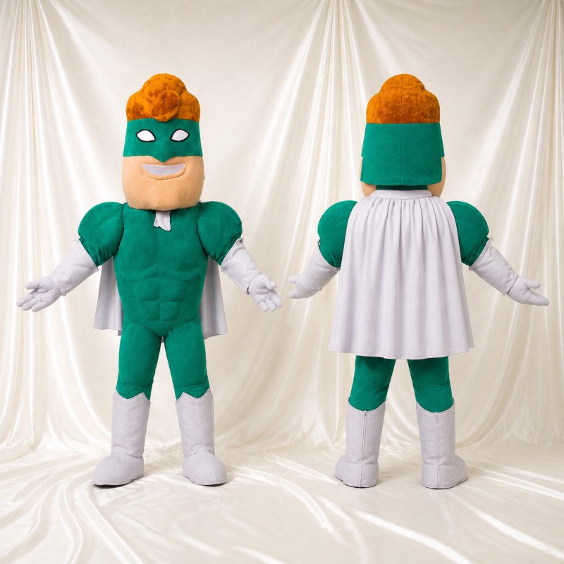 Green Superhero Man Mascot Costume Full Body for Adults School Events