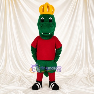 Costume de mascotte dinosaure vert roi intégral pour adultes – événements scolaires