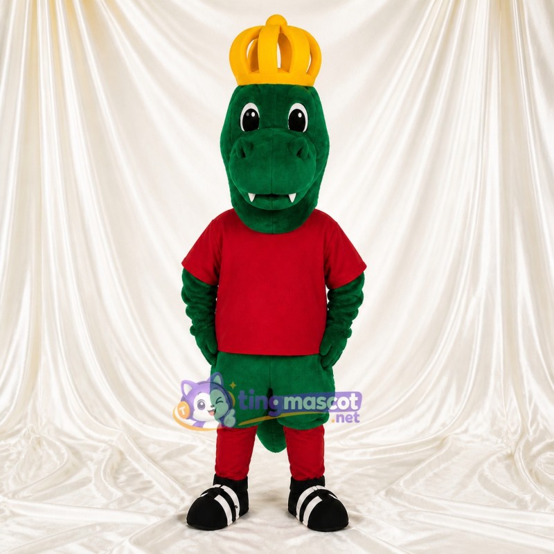 Costume de mascotte dinosaure vert roi intégral pour adultes – événements scolaires