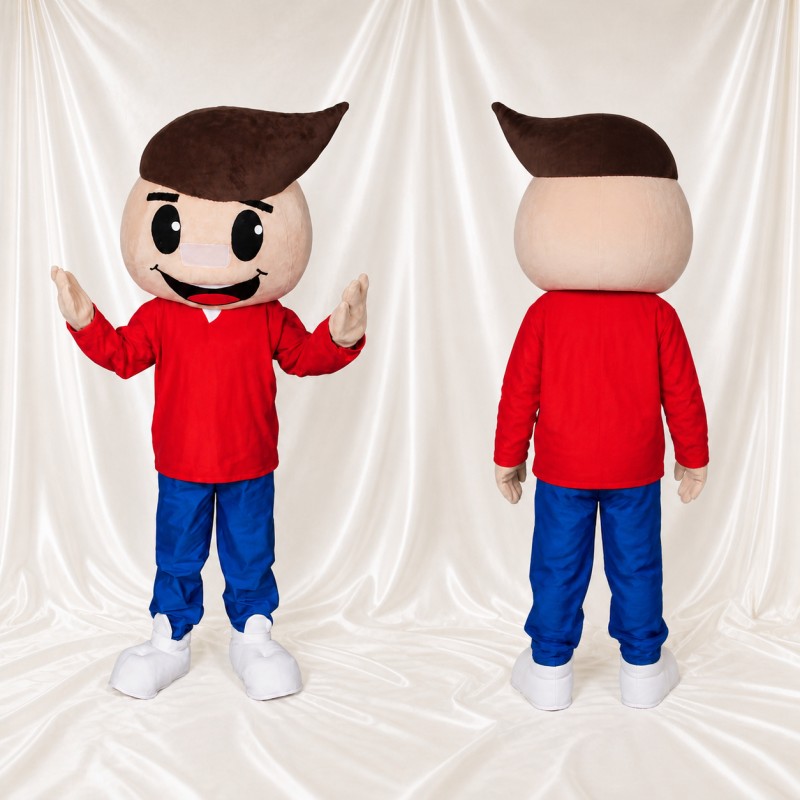 Red Cartoon Boy Mascot Costume Full Body for Adults School Events