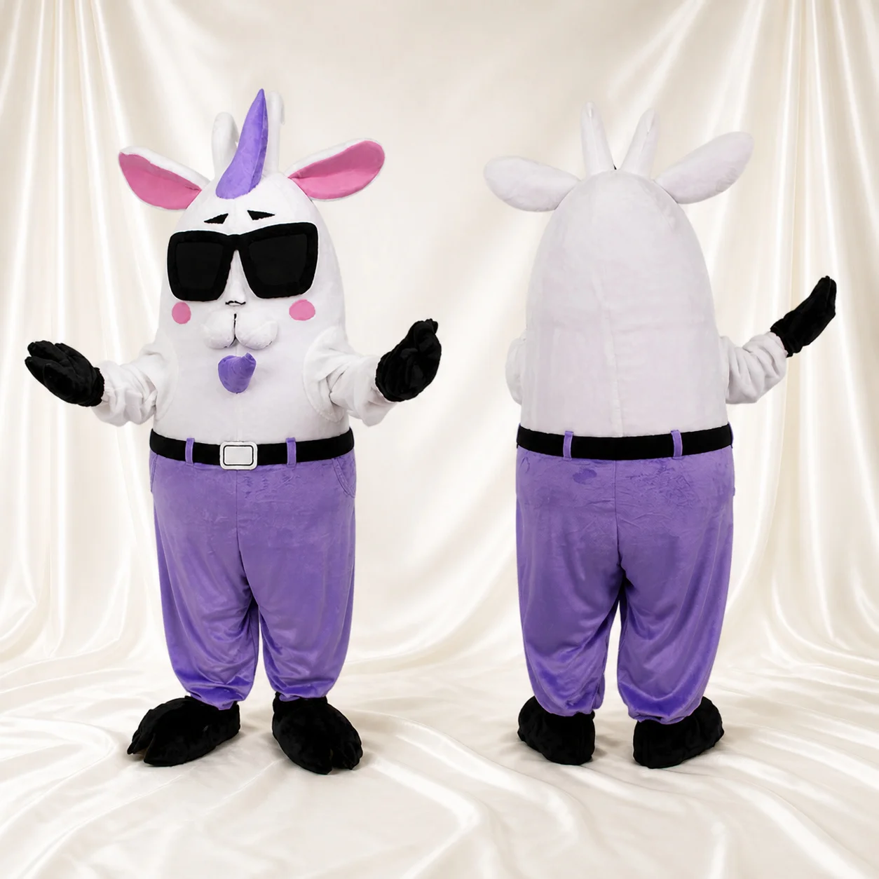 White Purple And Black Goat Mascot Costume for Schools | Tingmascot