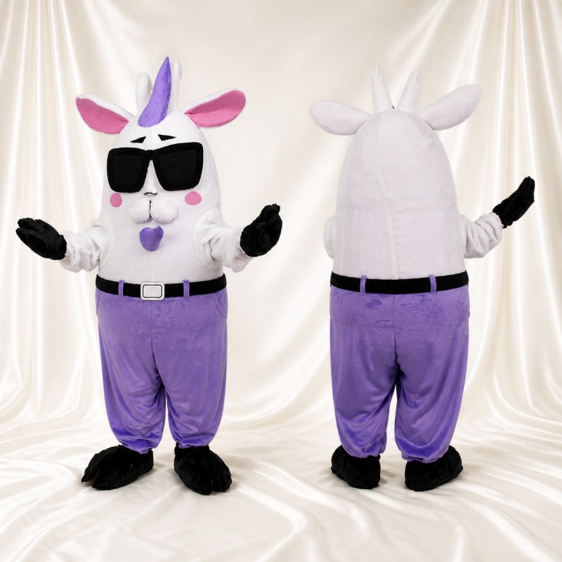 White Construction Goat Mascot Costume Full Body for Adults School Events