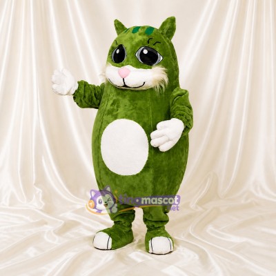 Green Construction Cat Mascot Costume Full Body for Adults School Events