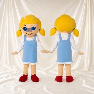Yellow Cartoon Girl Mascot Costume Full Body for Adults School Events