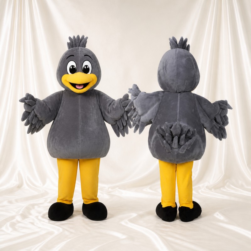 Oiseau gris et jaune Costume de mascotte intégral pour adultes Événements scolaires