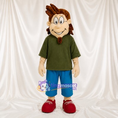 Garçon de dessin animé à couleur expressive verte Costume de mascotte intégral pour adultes Écoles