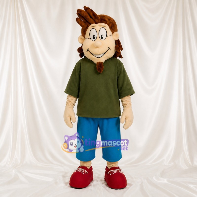 Garçon de dessin animé à couleur expressive verte Costume de mascotte intégral pour adultes Écoles