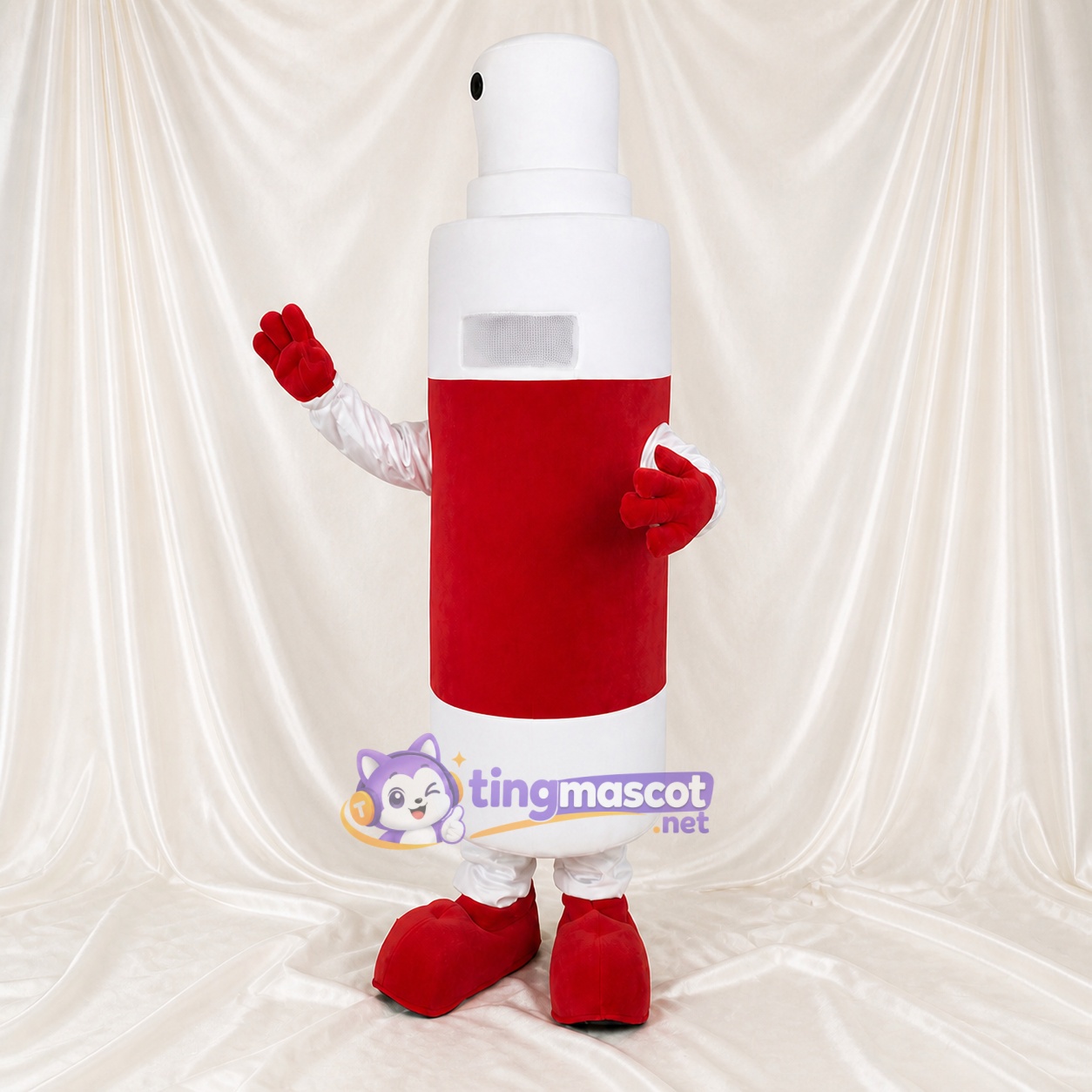 Bouteille à pulvériser blanche et rouge Costume de mascotte intégral pour adultes Promotions Bouteille à pulvériser blanche et rouge Costume de mascotte intégral pour adultes Promotions