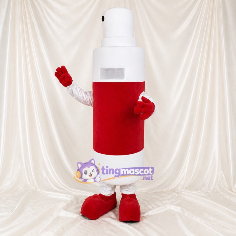 White and Red Spray Bottle Mascot Costume Full Body for Adults Promotions
