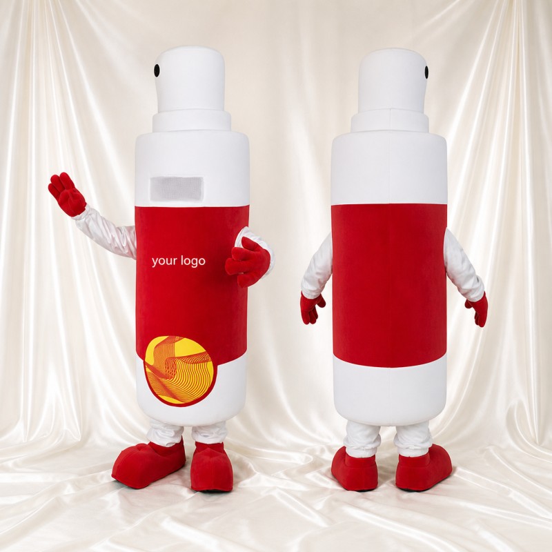 White and Red Spray Bottle Mascot Costume Full Body for Adults Promotions