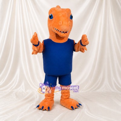 Dinosaure athlète orange Costume de mascotte intégral pour adultes Événements sportifs
