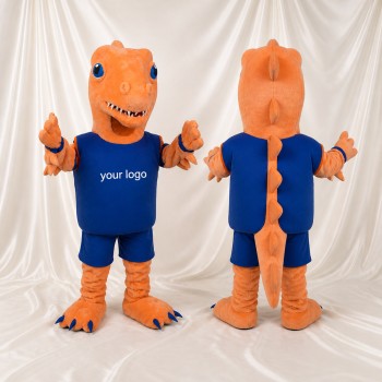 Dinosaure athlète orange Costume de mascotte intégral pour adultes Événements sportifs