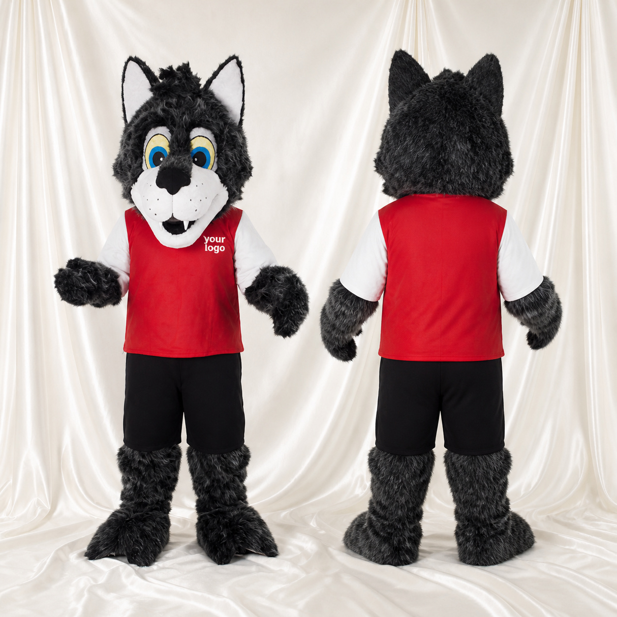 Grau Teamuniform Wolf Athlet Maskottchenkostüm Ganzkörper für Erwachsene Sportveranstaltungen Grau Teamuniform Wolf Athlet Maskottchenkostüm Ganzkörper für Erwachsene Sportveranstaltungen