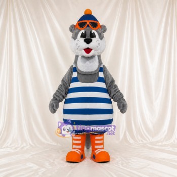 Gray Team Uniform Otter Athlete Mascot Costume Full Body for Adults Sports Events