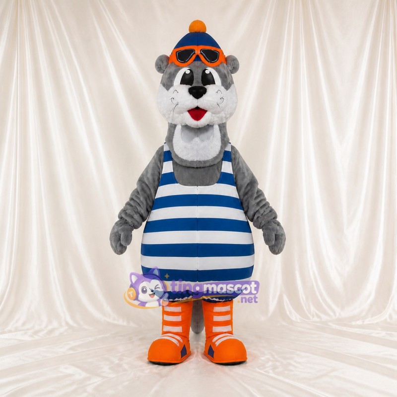 Gray Team Uniform Otter Athlete Mascot Costume Full Body for Adults Sports Events