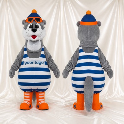 Gray Team Uniform Otter Athlete Mascot Costume Full Body for Adults Sports Events