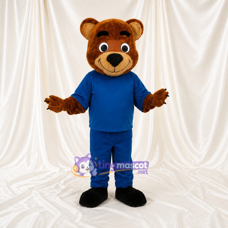 Brown Brown and Blue Bear Mascot Costume Full Body for Adults School Events