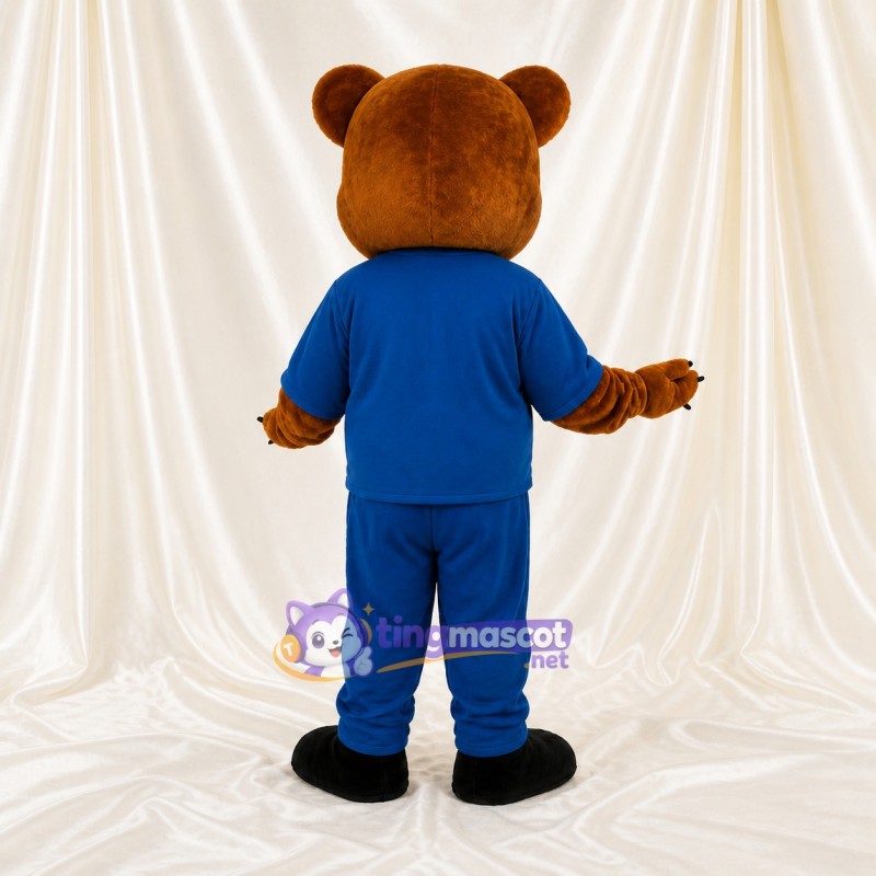 Brown Brown and Blue Bear Mascot Costume Full Body for Adults School Events
