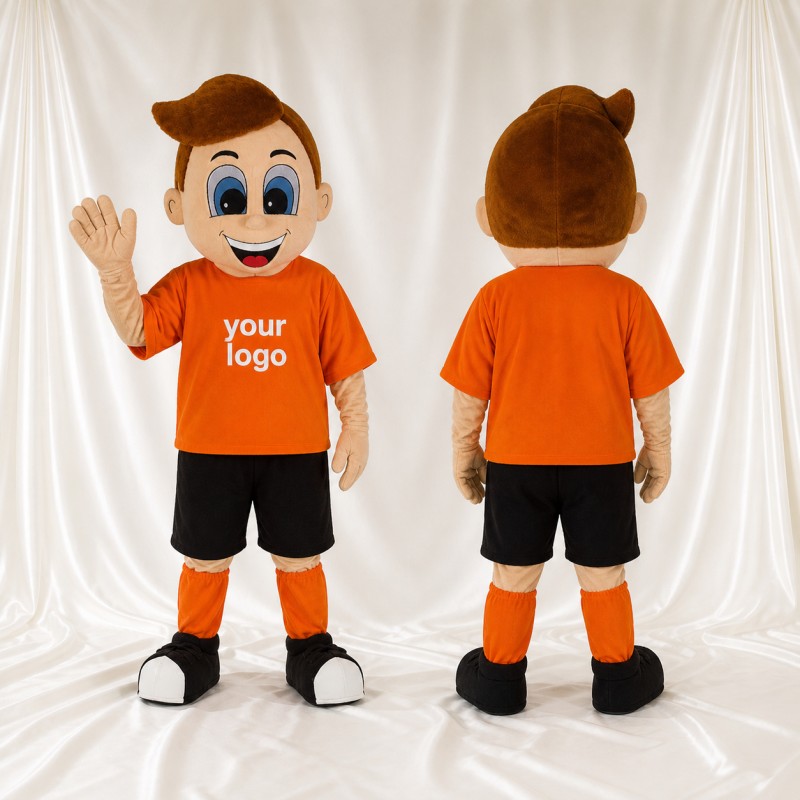 Orange Athlete Boy Mascot Costume Full Body for Adults Sports Events
