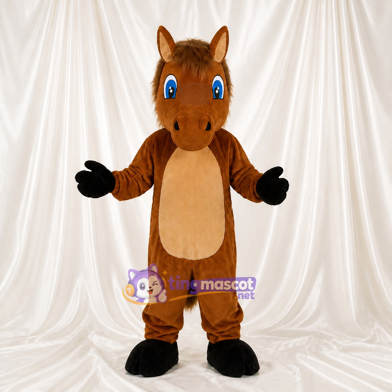 Cheval brun et fauve Costume de mascotte intégral pour adultes Événements scolaires Cheval brun et fauve Costume de mascotte intégral pour adultes Événements scolaires