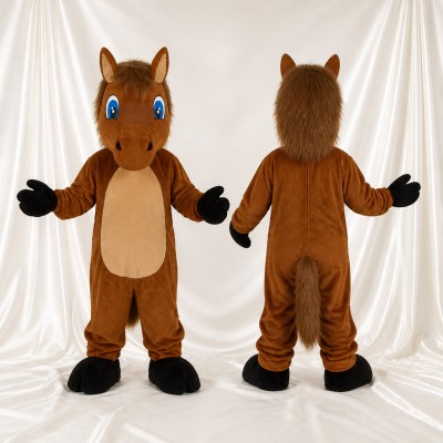 Brown Brown and Tan Horse Mascot Costume Full Body for Adults School Events