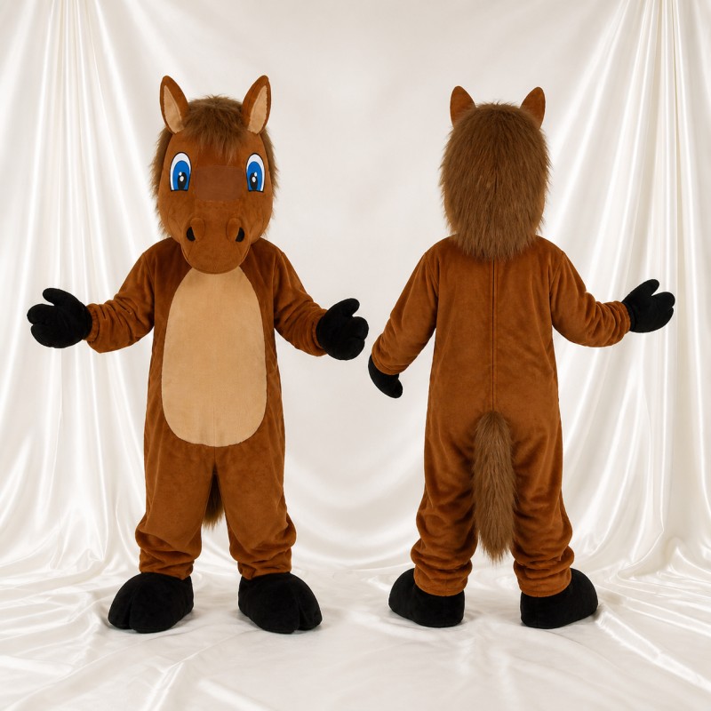 Brown Brown and Tan Horse Mascot Costume Full Body for Adults School Events