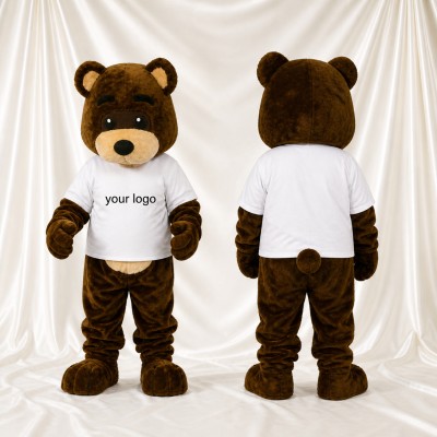 Brown and White Bear Mascot Costume Full Body for Adults School Events