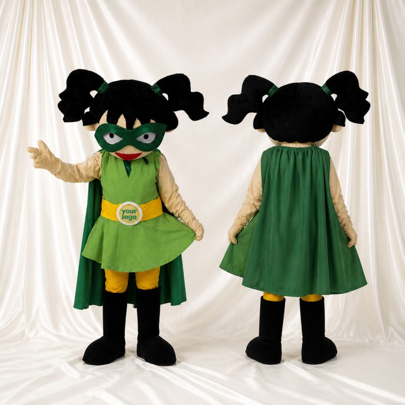 Green Superhero Girl Mascot Costume Full Body for Adults School Events
