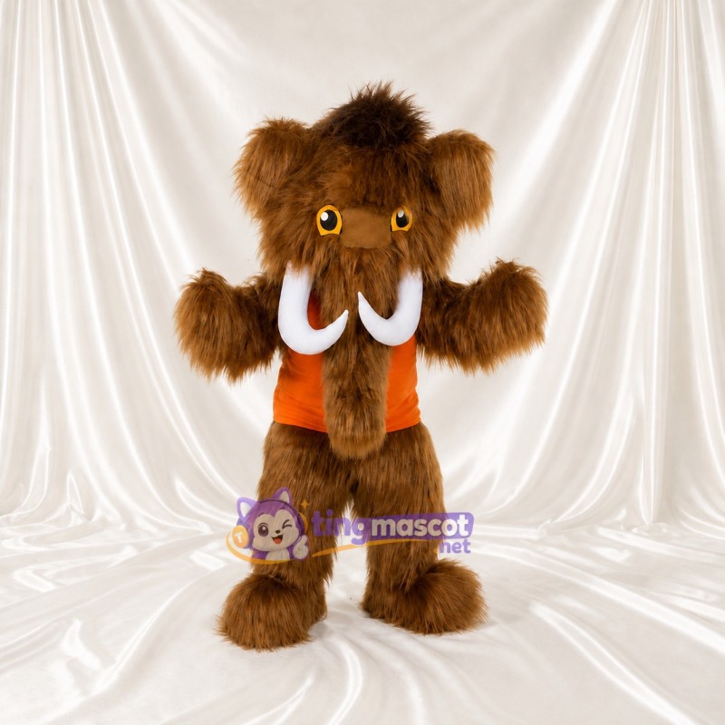 Brown and Orange Woolly Mammoth Mascot Costume Full Body for Adults Schools