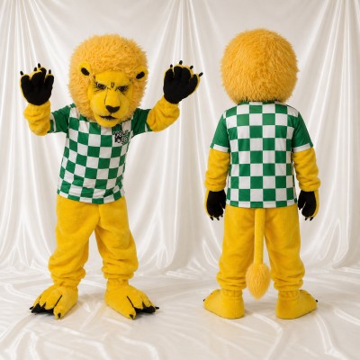 Lion Athlète en Uniforme d'Équipe Jaune Costume de mascotte intégral pour adultes Sports
