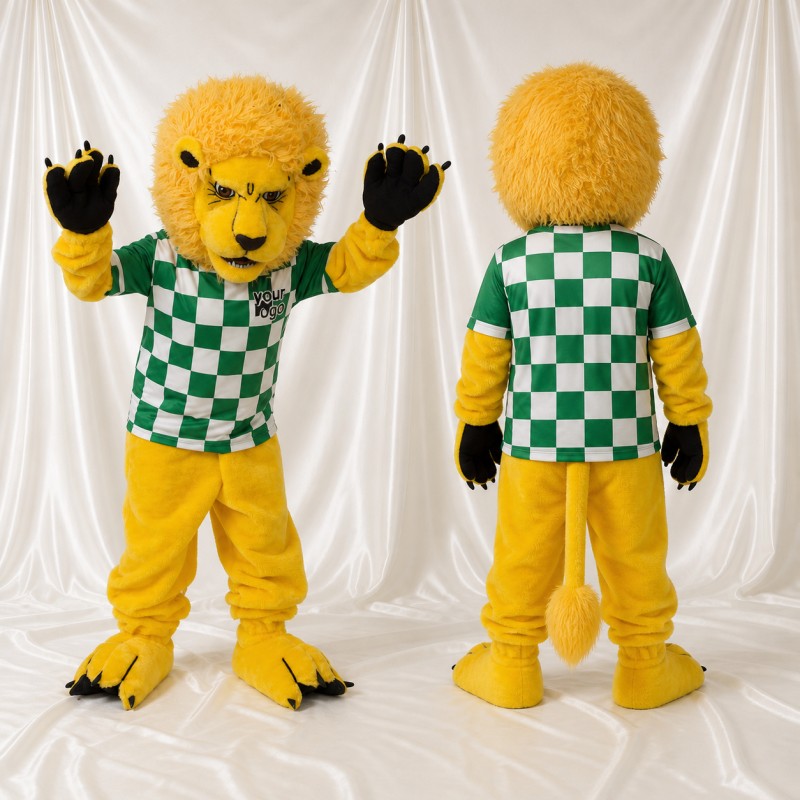 Lion Athlète en Uniforme d'Équipe Jaune Costume de mascotte intégral pour adultes Sports