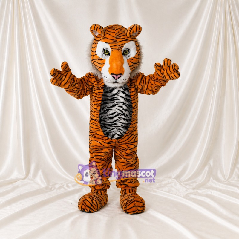 Orange Construction Tiger Mascot Costume Full Body for Adults School Events