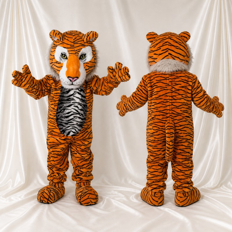 Orange Construction Tiger Mascot Costume Full Body for Adults School Events