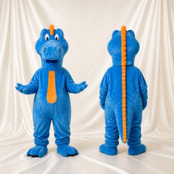 Blue Construction Dinosaur Mascot Costume Full Body for Adults School Events