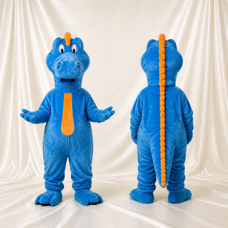 Blue Construction Dinosaur Mascot Costume Full Body for Adults School Events