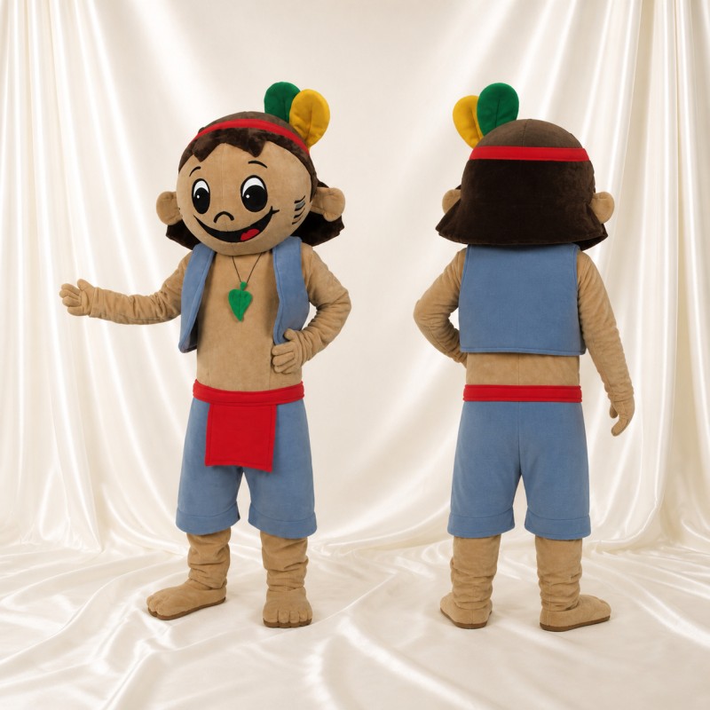 Tan Explorer Boy Mascot Costume Full Body for Adults Promotions