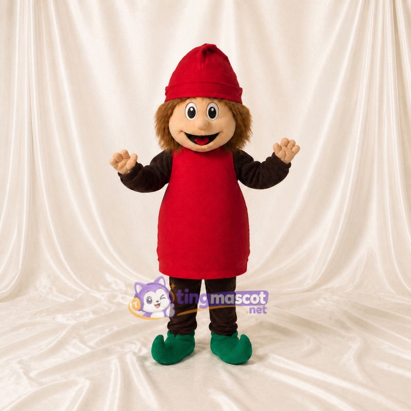 Red Sculpted Fantasy Gnome Mascot Costume Full Body for Adults School Events