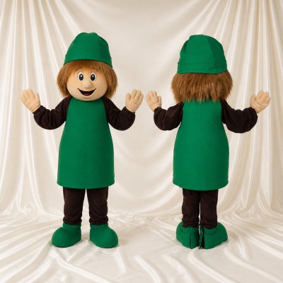 Green Gnome Mascot Costume Full Body for Adults School Events