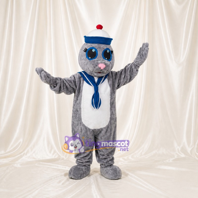 Gray Sailor Seal Mascot Costume Full Body for Adults Promotions